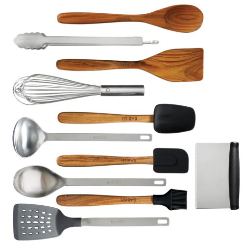 Babish 11 Piece Essential Wood, Silicone, and Stainless Steel Tool Set