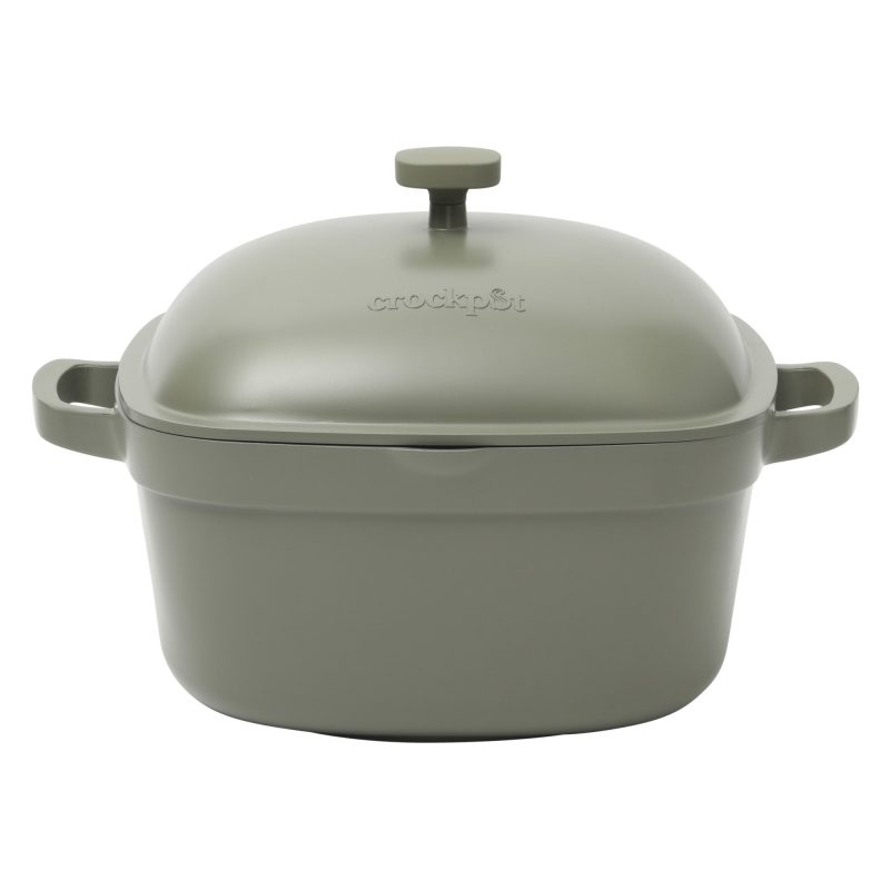 144318.02CrockPotNorthvaleCastAluminumLightweightDurable5.2QuartHeavyDutyDutchOvenPotWithLid OvenSafe DualHandles MatteSageGreen PA108099001