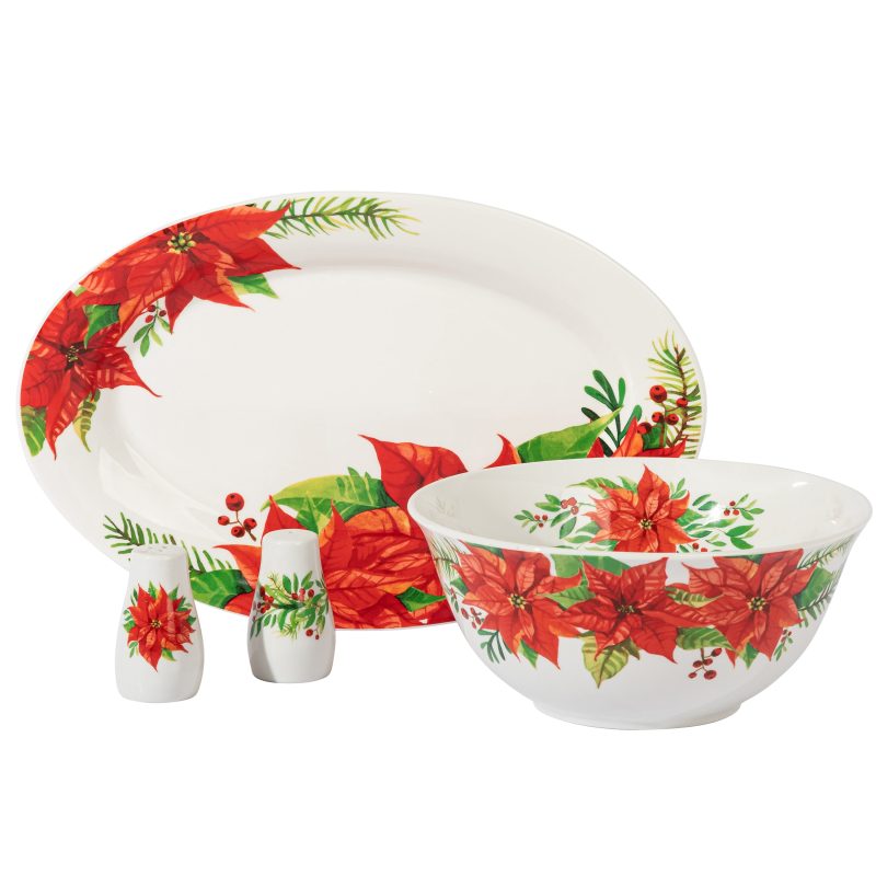 8061404RR GH MAGICPOINSETTIA 4PCSERVING ACCESSORIESSET DECORATEDFINECERAMIC PA103740 001